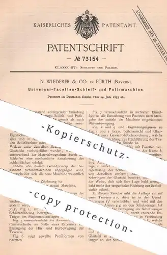 original Patent - N. Wiederer & Co. , Fürth / Bayern | 1893 | Universal-Facetten-Schleif- u. Poliermaschine | Schleifen