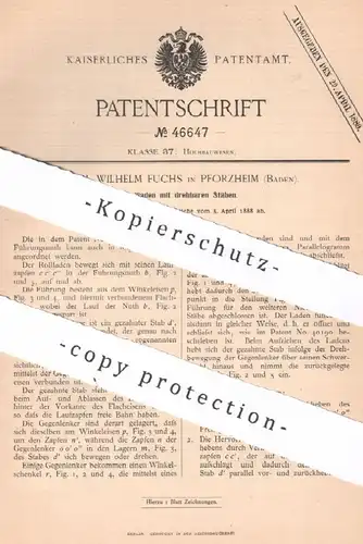 original Patent - Carl Wilhelm Fuchs , Pforzheim / Baden , 1888 , Rollladen mit drehbaren Stäben | Rollo , Jalousie !!!