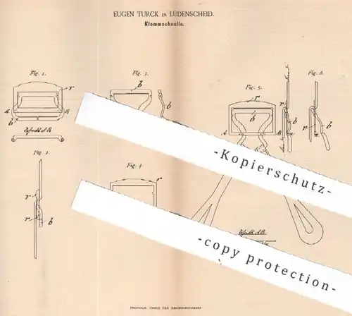 original Patent - Eugen Turck , Lüdenscheid , 1888 , Klemmschnalle | Klemme , Schnalle , Hosenträger , Gürtel