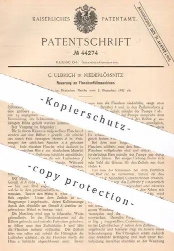 original Patent - C. Ulbrich , Niederlössnitz , 1887 , Flaschenfüllmaschinen | Flaschen befüllen | Flasche , Getränke