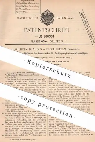 original Patent - Wilhelm Brandes , Trollhättan , Schweden , 1905 , Brennstoff im Motor | Gasmotor , Gas