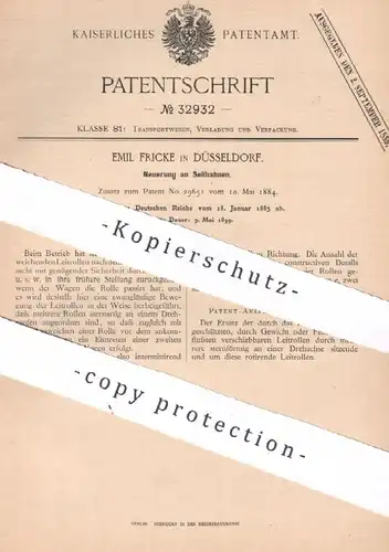 original Patent - Emil Fricke , Düsseldorf , 1885 | Seilbahn , Seilbahnen | Bahn , Bahnen , Wagen , Rollen