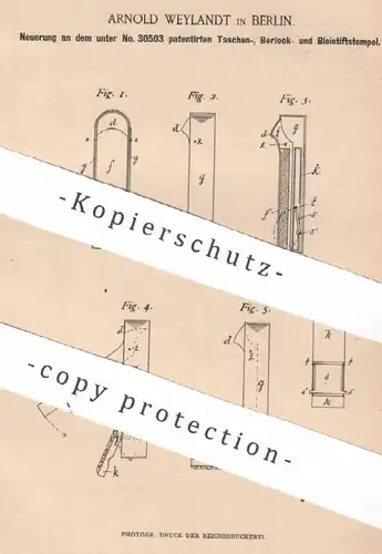 original Patent - Arnold Weylandt , Berlin , 1885 , Taschen-, Berlock- u. Bleistiftstempel | Stempel , Stempelplatte