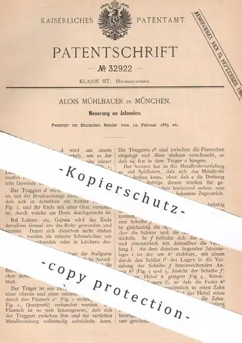 original Patent - Alois Mühlbauer , München , 1885 , Jalousie , Jalousien | Rollo , Vorhang , Rollladen , Gardine !!