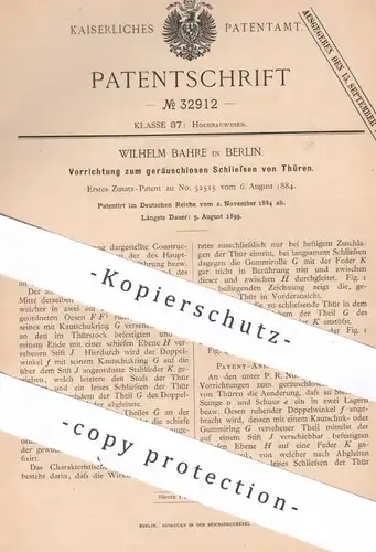 original Patent - Wilhelm Bahre , Berlin , 1884 , Türen geräuschlos schließen | Tür , Fenster , Türschloss , Schloss