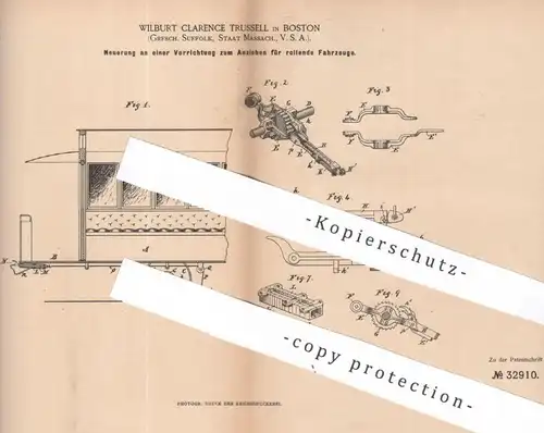 original Patent - Wilburt Clarence Trussell , Boston , Suffolk , Massachusetts USA | 1884 | Anziehen rollender Fahrzeuge