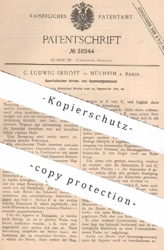 original Patent - C. Ludwig Imhoff , Mülheim / Rhein 1885 , Strommesser , Spannungsmesser | Strom , Spannung , Elektrik