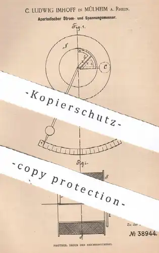 original Patent - C. Ludwig Imhoff , Mülheim / Rhein 1885 , Strommesser , Spannungsmesser | Strom , Spannung , Elektrik