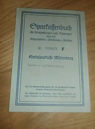 altes Sparbuch Bad Schmiedeberg / Wittenberg , 1952 , Otto Reipert , Sparkasse , Bank !!!