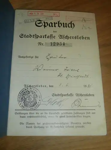 altes Sparbuch Aschersleben , 1931 - 1942 , Erika Zwitter , Sparkasse , Bank !!!