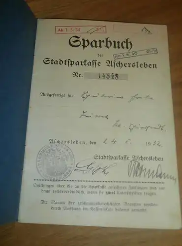 altes Sparbuch Aschersleben , 1932 - 1942 , Erika Zwitter , Sparkasse , Bank !!!