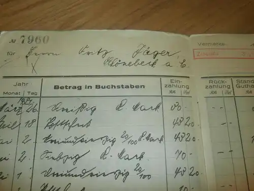 altes Sparbuch Schönebeck a. Elbe , 1931 - 1944 , Fritz Jäger , Sparkasse , Bank !!!