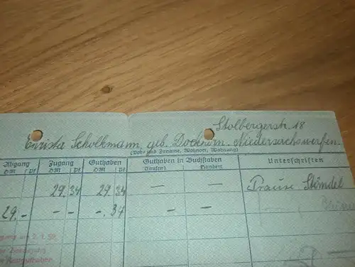 altes Sparbuch Nordhausen , 1952 - 1955 , Christa Scholkmann in Niedersachswerfen , Harztor , Sparkasse , Bank !!!