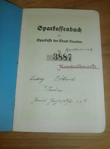 altes Sparbuch Dresden Striesen , 1941 - 1946 , Liddy Zöbisch in Dresden  , Sparkasse , Bank !!!
