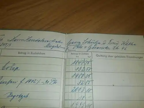 altes Sparbuch Magdeburg , 1942 - 1945 , Georg und Käthe Schulze , Sparkasse , Bank !!!