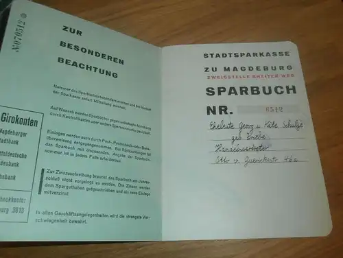 altes Sparbuch Magdeburg , 1939 - 1945 , Georg und Käte Schulze geb. Friebe , Sparkasse , Bank !!!