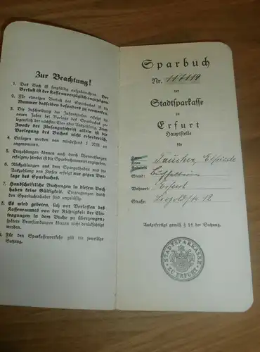altes Sparbuch Erfurt , 1936 , Elfriede Taucher , Sparkasse , Bank !!!