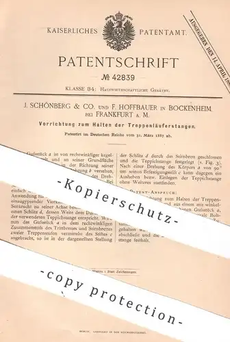 original Patent - J. Schönberg & Co. | F. Hoffbauer , Frankfurt / Main / Bockenheim 1887 | Treppenlauf | Treppe Treppen