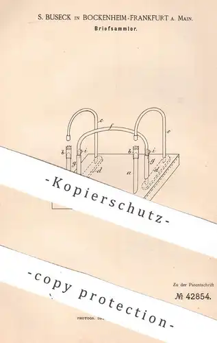 original Patent - S. Buseck , Frankfurt / Main / Bockenheim , 1887 , Briefsammler | Ordner , Aktenordner , Buchbinderei