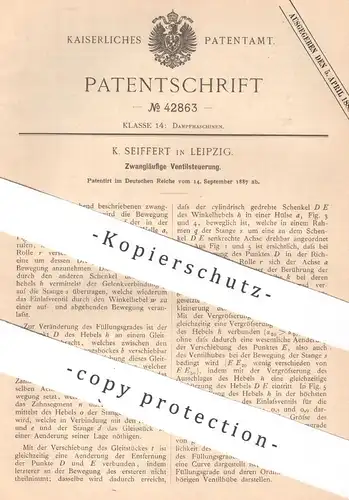 original Patent - K. Seiffert , Leipzig , 1887 , Zwangläufige Ventilsteuerung | Ventil - Steuerung | Dampfmaschine Motor