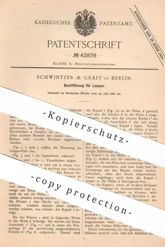 original Patent - Schwintzer & Gräff , Berlin , 1887 , Dochtführung für Lampen | Lampe , Laterne , Docht , Öllampe
