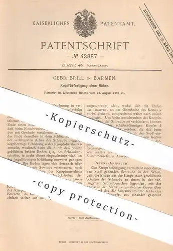 original Patent - Gebrüder Brill , Barmen , 1887 , Knopfbefestigung ohne Nähen | Knopf , Knöpfe , Schneiderei , Stoff