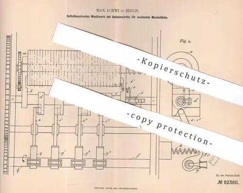 original Patent - Max Loewi , Berlin , 1894 , Selbstkassierendes Musikwerk | Musik - Automat | Disco