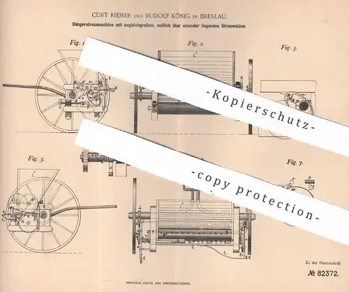 original Patent - Curt Riemer , Rudolf König , Breslau , 1894 , Düngerstreumaschine | Dünger , Walze , Düngen !!