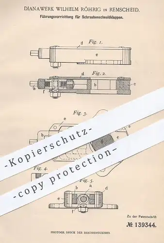 original Patent - Dianawerk Wilhelm Röhrig , Remscheid , 1902 , Führung der Schraubenschneidkluppen | Werkzeug , Kluppe