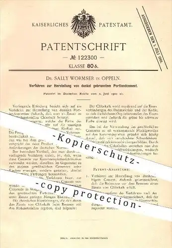 original Patent - Dr. Sally Wormser , Oppeln , 1900 , Herstellung von dunkel gebranntem Portland - Zement , Chlor - Kalk