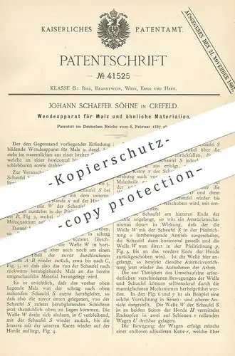 original Patent - Johann Schaefer Söhne , Krefeld , 1887 , Wendeapparat für Malz | Maische , Bier , Mühle | Brauerei