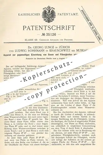 original Patent - Dr. Georg Lunge , Zürich | Ludwig Rohrmann , Krauschwitz / Muskau | Einwirkung von Gas , Flüssigkeit