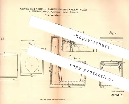 original Patent - George Henry Ellis , Heathfield Patent Carbon Works , Newton Abbot , England | Kloset | WC , Toilette