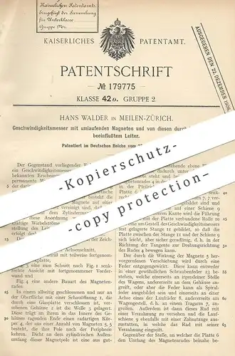 original Patent - Hans Walder , Meilen / Zürich , 1905 , Geschwindigkeitsmesser | Geschwindigkeit | Tachometer | Magnet