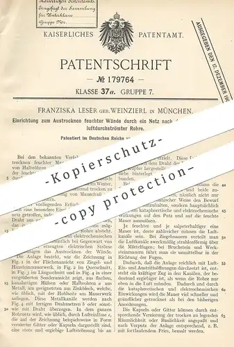 original Patent - Franziska Leser geb. Weinzierl , München , 1905 , Austrocknen feuchter Wände | Maurer , Bau !!!