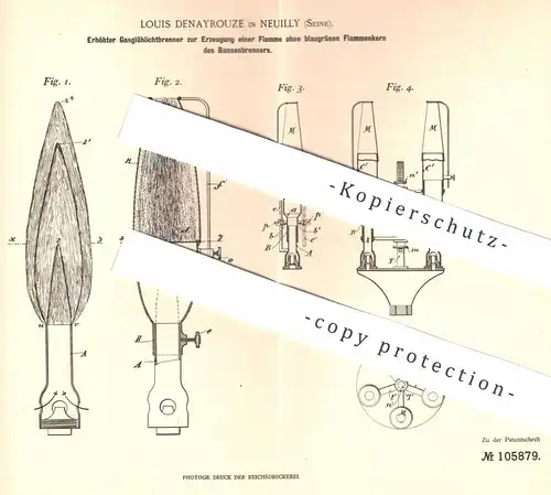 original Patent - Louis Denayrouze , Neuilly , Seine  Frankreich 1896 , Gas - Glühlichtbrenner | Bunsenbrenner | Brenner