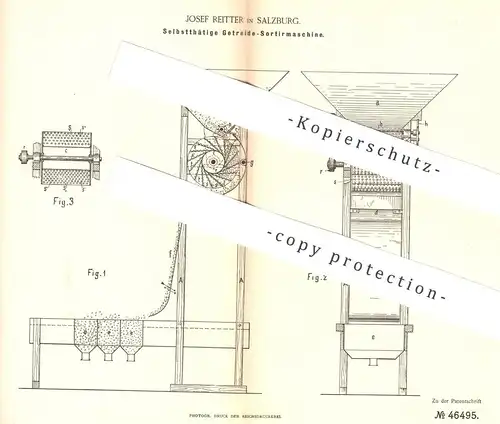 original Patent - Josef Reitter , Salzburg , Österreich , 1888 , Getreide - Sortiermaschine | Mühle , Landwirtschaft !!!