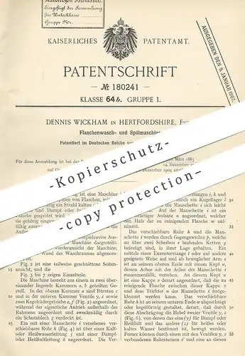 original Patent - Dennis Wickham , Hertfordshire , England , 1905 , Flaschen waschen , spülen | Spülmaschine | Glas !!!