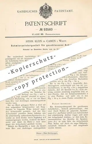 original Patent - Herm. Klein , Camen , Westfalen , 1897 , Schmierpolstergestell für Achsbüchse | Eisenbahn , Achse !!!