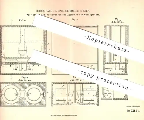 original Patent - Julius Rabl , Carl Oeppinger , Wien , Österreich , 1897 , Aufbewahrung der Operngläser | Theatergläser