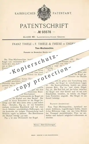 original Patent - Franz Thiele | Thiele & Freese , Emden , 1896 , Tee - Mischmaschine | Tee - Ernte | Gärtner | Kräuter