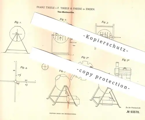 original Patent - Franz Thiele | Thiele & Freese , Emden , 1896 , Tee - Mischmaschine | Tee - Ernte | Gärtner | Kräuter