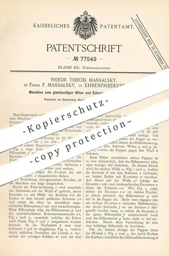 original Patent - Friedr. Theod. Massalsky , Ehrenfriedersdorf / Sachsen , 1894 , Rillen & Ausstanzen von Pappe | Karton