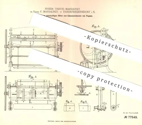 original Patent - Friedr. Theod. Massalsky , Ehrenfriedersdorf / Sachsen , 1894 , Rillen & Ausstanzen von Pappe | Karton