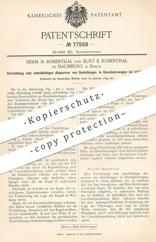 original Patent - Herm. H. Rosenthal , Kurt E. Rosenthal , Naumburg / Saale | Absperren der Gasleitung in Eisenbahn !!!