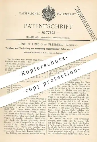 original Patent - Jung & Lindig , Freiberg / Sachsen 1893 , doppelwandige Rohre aus pressbarem Material | Rohr , Röhren