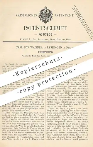original Patent - Carl Jos. Wagner , Esslingen / Neckar / Stuttgart , 1895 , Degorgierapparat | Wein , Hefe , Gährung !!