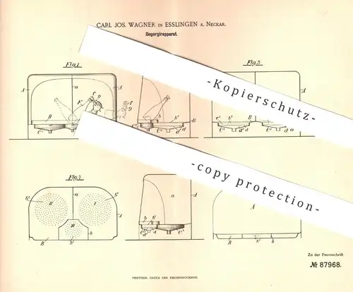 original Patent - Carl Jos. Wagner , Esslingen / Neckar / Stuttgart , 1895 , Degorgierapparat | Wein , Hefe , Gährung !!