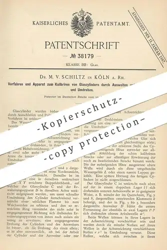 original Patent - Dr. M. V. Schiltz , Köln / Rhein , 1886 , Kalibrieren von Glaszylinder | Glas | Gläser | Schleifen !!