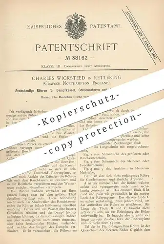 original Patent - Charles Wicksteed , Kettering , Northampton , England , 1886 , Röhren für Dampfkessel , Kondensator !!